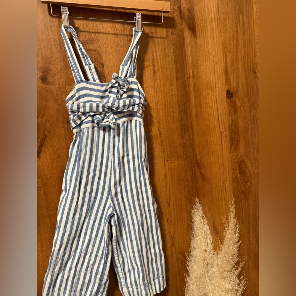 Mayoral Blue and White Striped Girls Jumpsuit